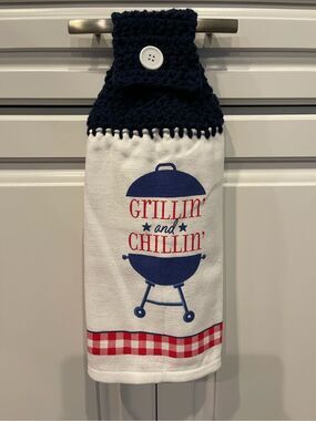 Crochet Top Kitchen Towel- Grillin And Chillin